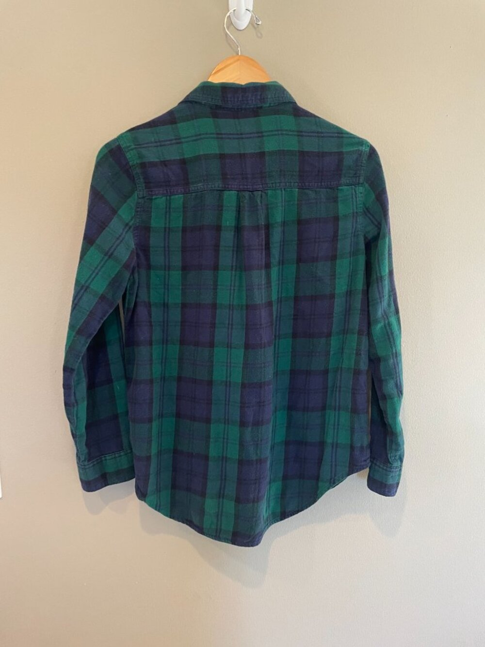 Green Navy Black Watch Plaid Flannel Button Up Shirt Cotton S - Picture 3 of 3